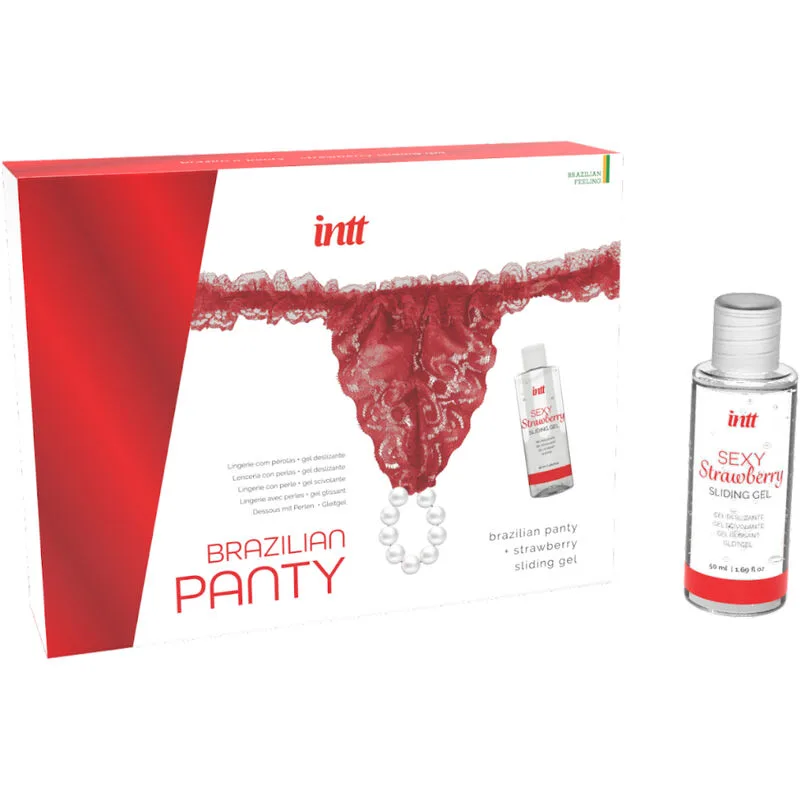 intt releases - panty brasileño roja con perlas y gel lubricante 50 ml imagen 2 | karma sex & shop