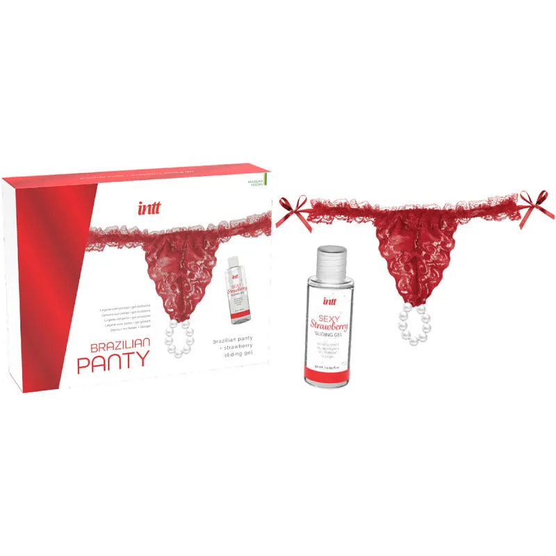 intt releases - panty brasileño roja con perlas y gel lubricante 50 ml imagen 3 | karma sex & shop