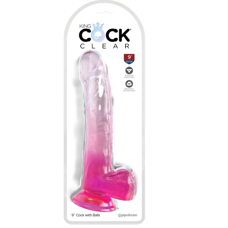 king cock - clear dildo con testículos 20.3 cm rosa imagen 2 | karma sex & shop