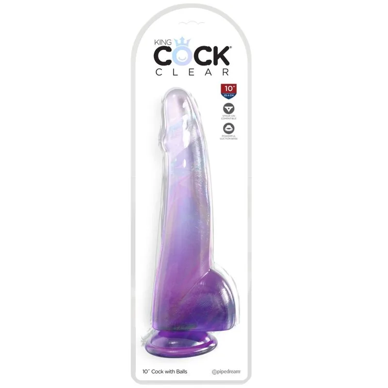 king cock - clear dildo con testículos 19 cm morado imagen 2 | karma sex & shop