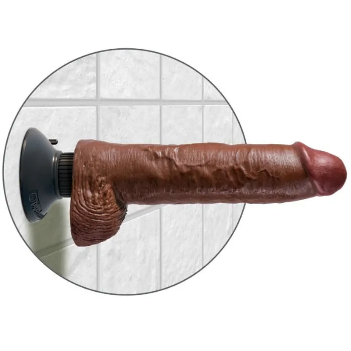 king cock - dildo vibrador con testículos 25.5 cm color marrón imagen 1 | karma sex & shop