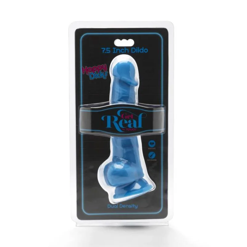 get real - happy dicks 19 cm con testículos azul imagen 2 | karma sex & shop