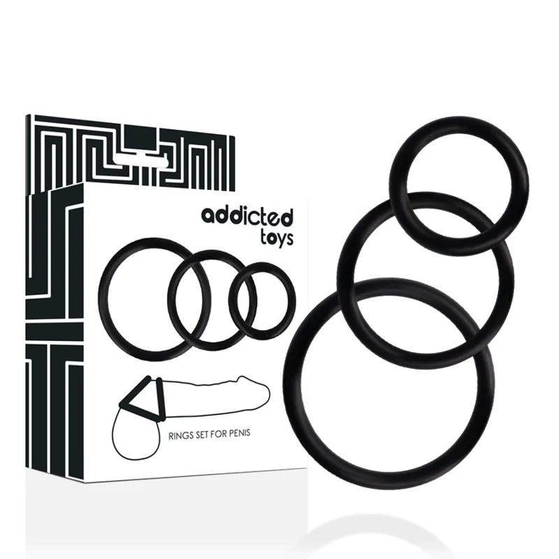 addicted toys - set anillos pene negro imagen 1 | karma sex & shop