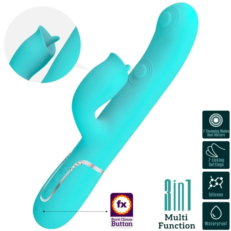 pretty love - vibrador rabbit con licking verde agua imagen 3 | karma sex & shop