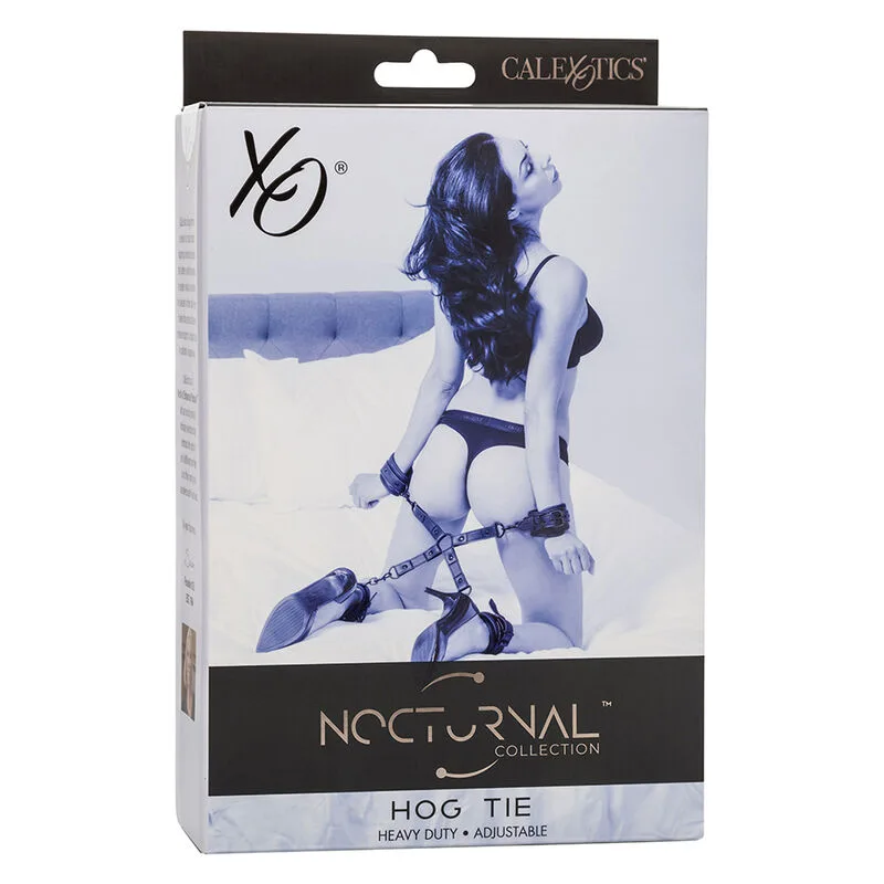 calexotics - nocturnal conector hog tie cuero ajustable negro imagen 7 | karma sex & shop