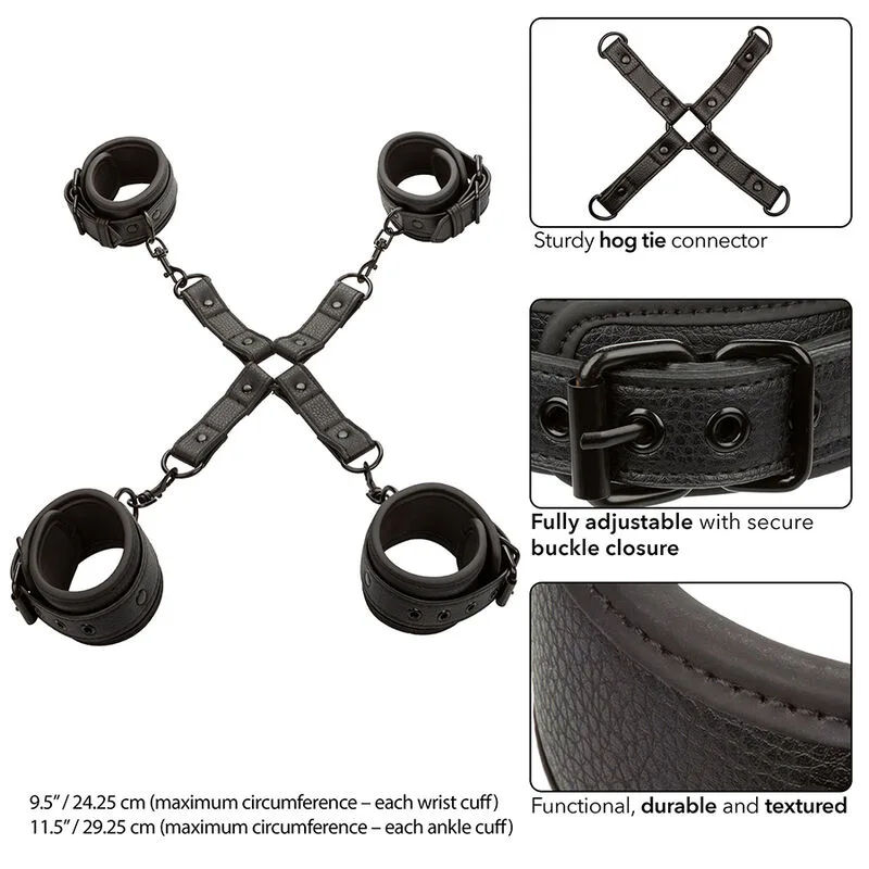 calexotics - nocturnal conector hog tie cuero ajustable negro imagen 4 | karma sex & shop