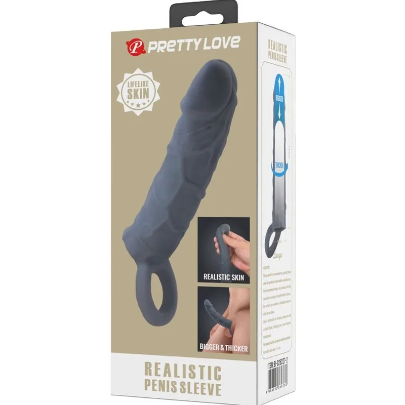 pretty love - funda de pene de piel realística gris oscuro imagen 6 | karma sex & shop