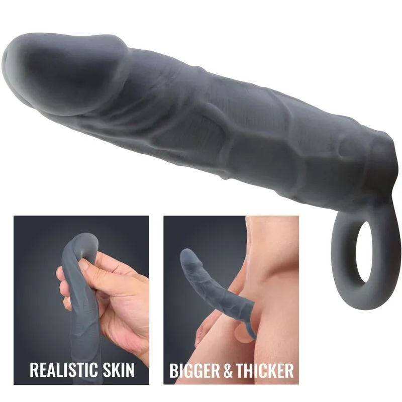 pretty love - funda de pene de piel realística gris oscuro imagen 4 | karma sex & shop