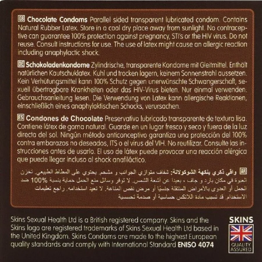 skins - preservativos premium sabor chocolate pack 4 imagen 4 | karma sex & shop