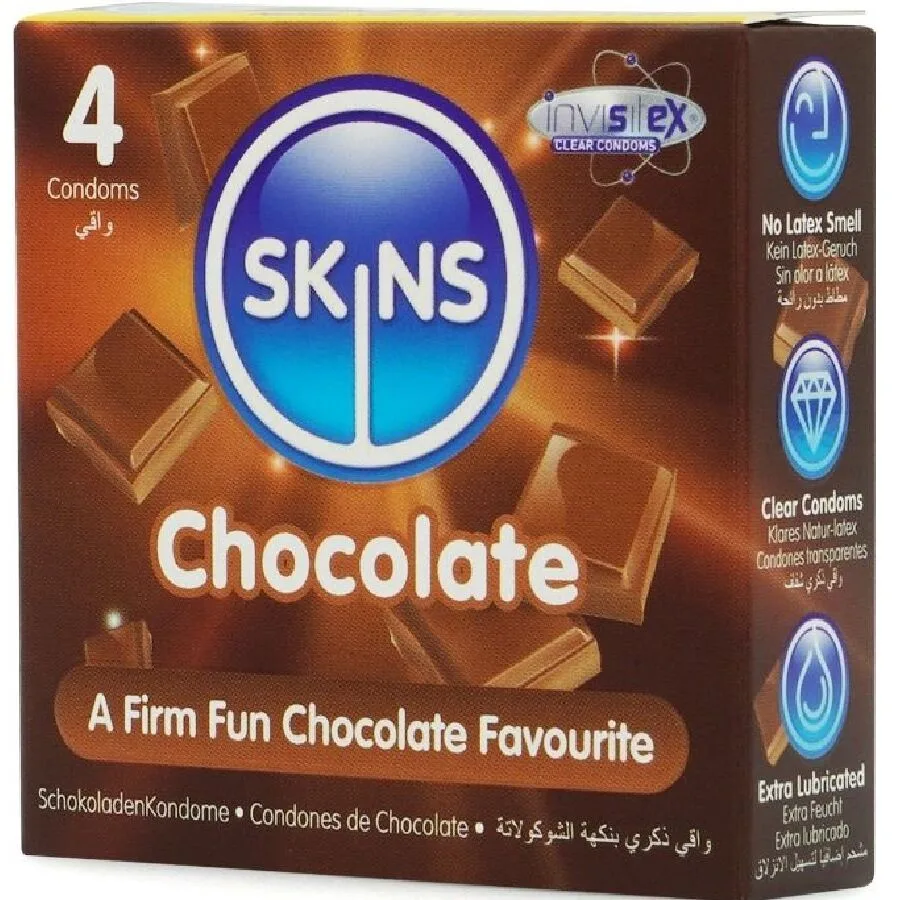 skins - preservativos premium sabor chocolate pack 4 imagen 2 | karma sex & shop