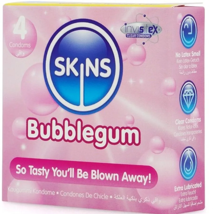 skins - preservativos premium sabor chicle pack 4 imagen 2 | karma sex & shop